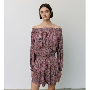 Free People Floral Romper S Mauve Multi Long Sleeve Cutout Back EUC Boho